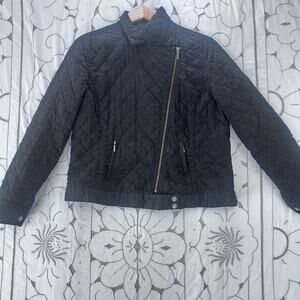 Craft & Barrow Black Quilted Moto Jacket XL Lightweight Puffer Asym Zip